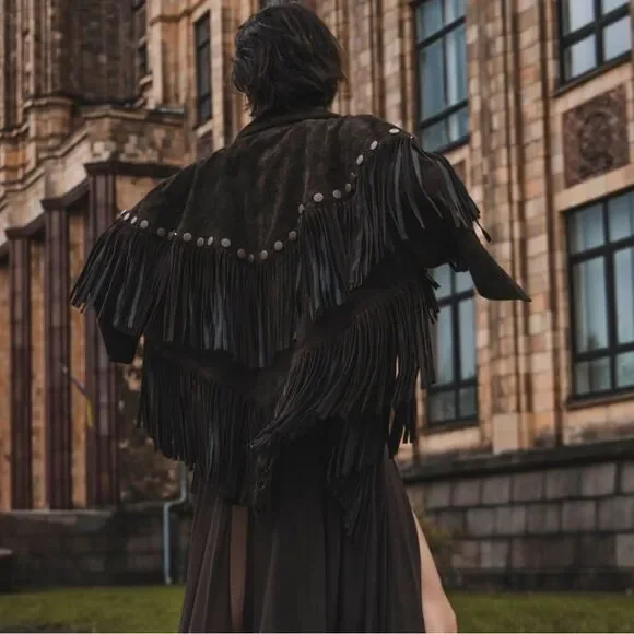 Lorena Saravia H&M Fringed Suede Cape Jacket ONE SIZE - Picture 4 of 15